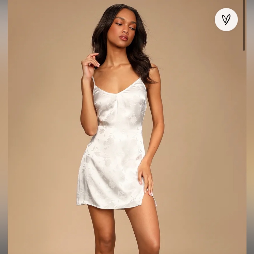 Love Every Moment White Satin Jacquard Lingerie Slip